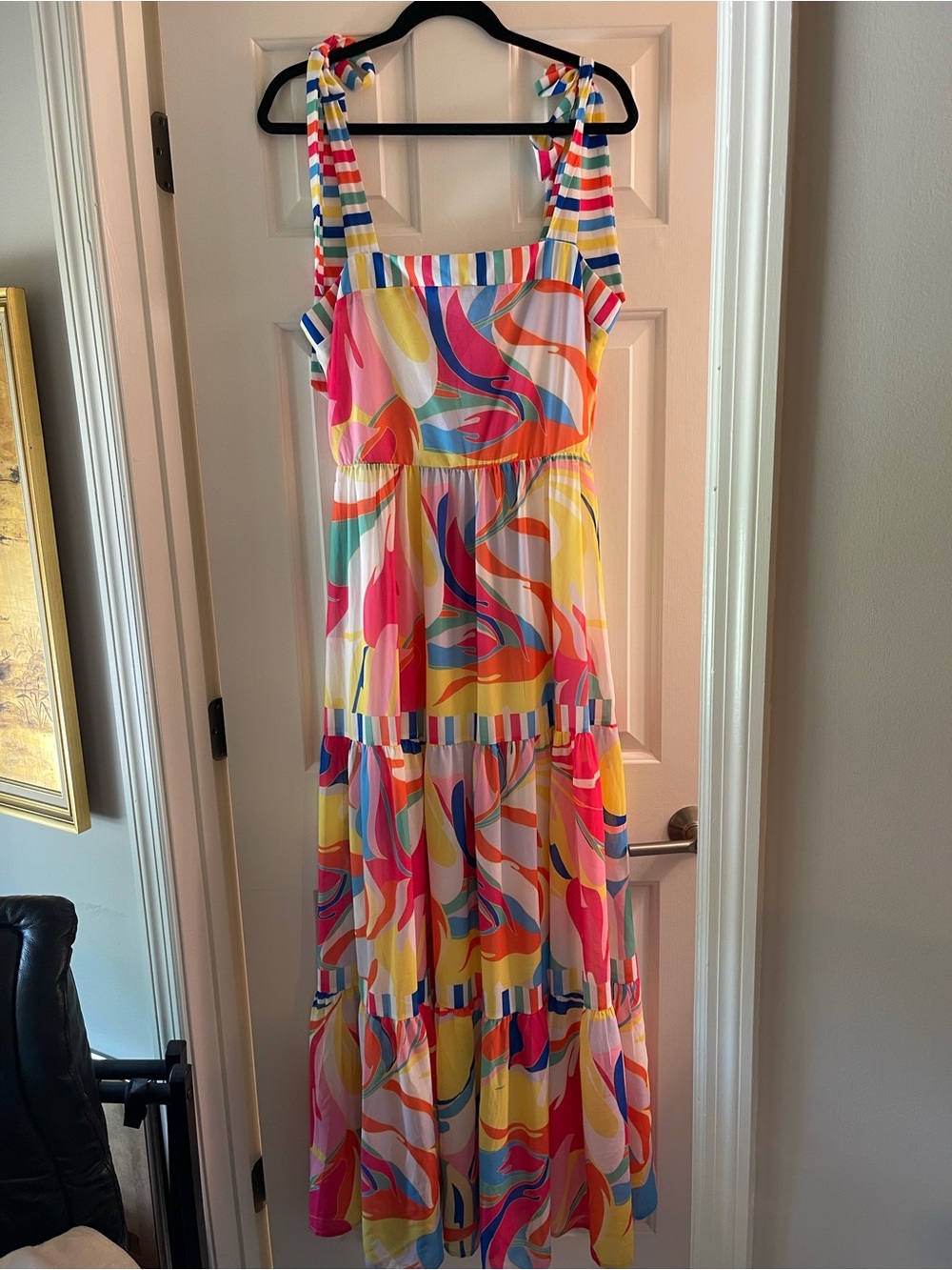 fab'rik Multicolor Swirl Tie-Shoulder Maxi Dress